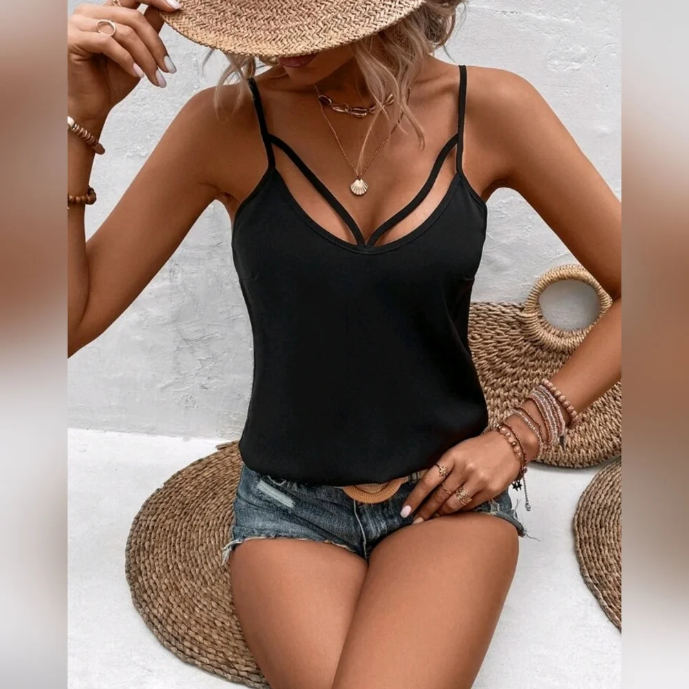 New Chic Strappy Cami Tank Top Black - Picture 6 of 8